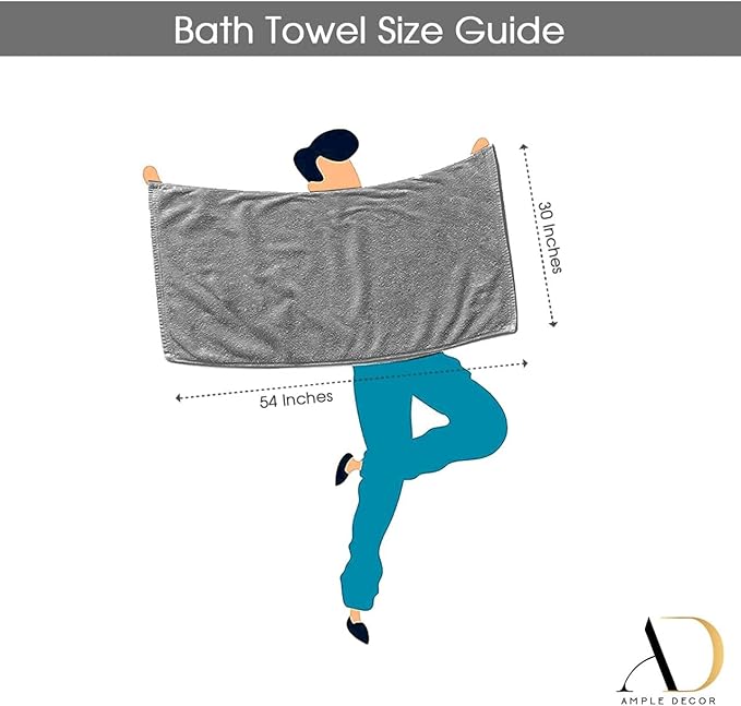 Ample Decor Bath Towels Pack of 16 600 GSM 100% Cotton, Absorbent Soft Premium Quality Machine Washable, Oeko Tex Certified, for Bathroom, Hotel, Spa, Gym, Kitchen - Black - 30 X 54 Inch