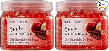 SMELLS BEGONE Odor Eliminator Gel Beads - 12 oz, Pack of 2 - Eliminates Odor in Bathrooms, Cars, Boats, RVs & Pet Areas - Air Freshener - Made with Essential Oils - Apple Cinnamon Scent