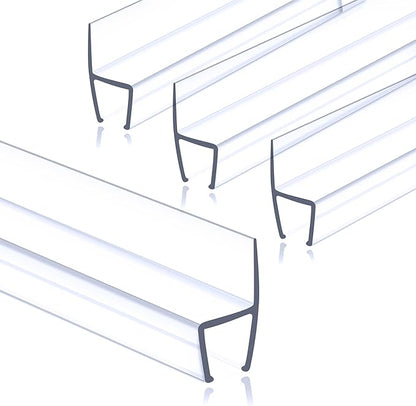 3/8" (10mm) Frameless Shower Door Seal – H-Type 22.5" (57.2cm) Ultra-Clear Bottom & Side Drip Rail Strips, 4-Pack for Leak Protection, Water Control & Easy DIY Install