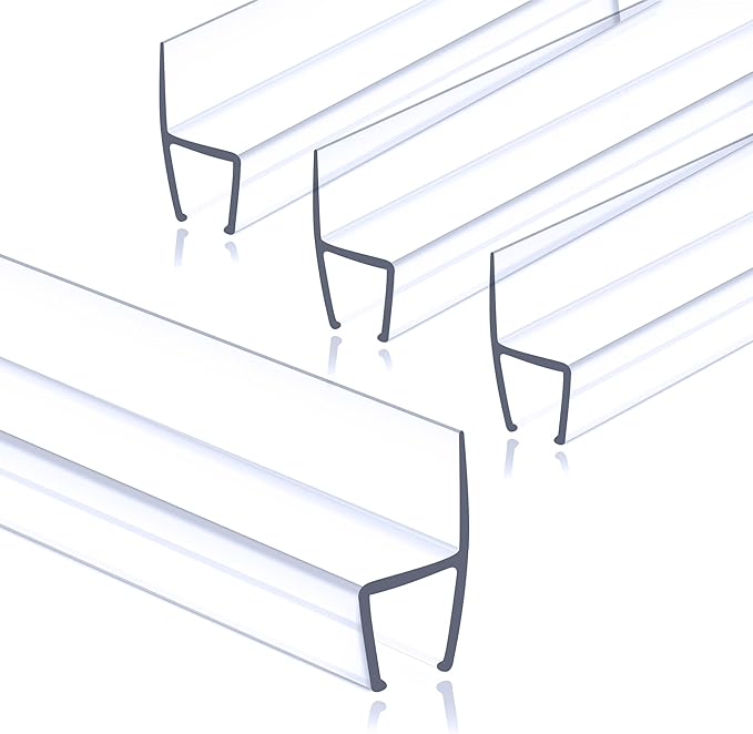 1/2" (12mm) Frameless Shower Door Seal – H-Type 22.5" (57.2cm) Ultra-Clear Bottom & Side Drip Rail Strips, 4-Pack for Leak Protection, Water Control & Easy DIY Install