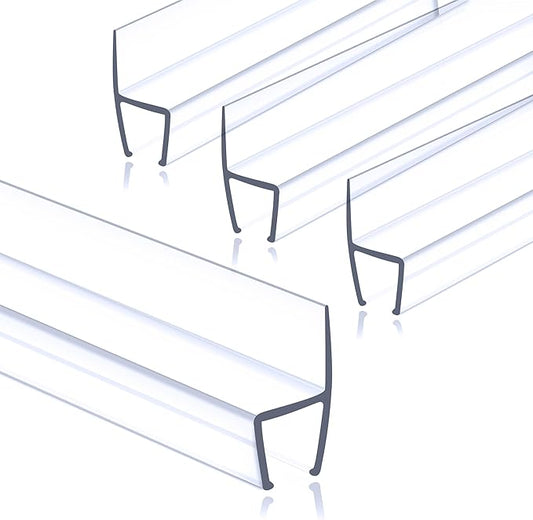 1/2" (12mm) Frameless Shower Door Seal – H-Type 22.5" (57.2cm) Ultra-Clear Bottom & Side Drip Rail Strips, 4-Pack for Leak Protection, Water Control & Easy DIY Install