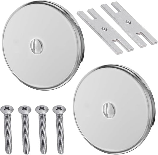 Single Hole Bathtub Drain Cover 1/8", Universal Bathtub Overflow Drain Cover with One Matching Screw for Waste and Over Flow, Tub Overflow Cover Fits Most Standard Bath Tub Drains (2PCS) (Silver)
