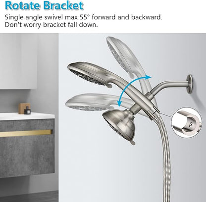 PDPBath Solid Brass Shower Arm 3 Way Shower Diverter Valve for Hand Held Showerhead and Fixed Spray Head, G1/2 Universal Connection - Brushed Nickel