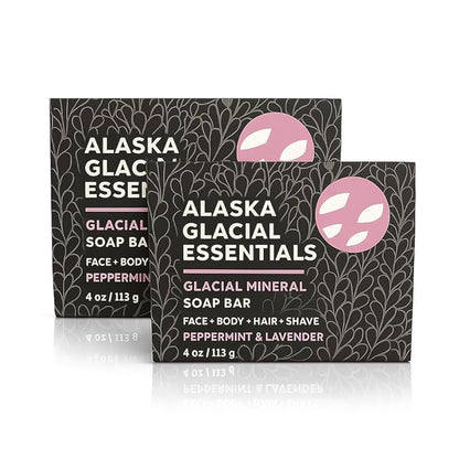 Alaska Glacial Cold-Process Mineral Clay Soap Bar made with Organic Oils | Face, Body, Shampoo & Shave | Hydrates & Detoxifies | For All Skin Types – Peppermint & Lavender, 2 Pack