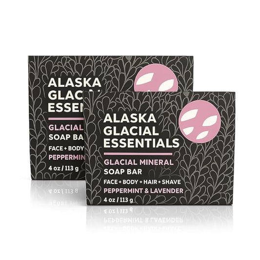 Alaska Glacial Cold-Process Mineral Clay Soap Bar made with Organic Oils | Face, Body, Shampoo & Shave | Hydrates & Detoxifies | For All Skin Types – Peppermint & Lavender, 2 Pack