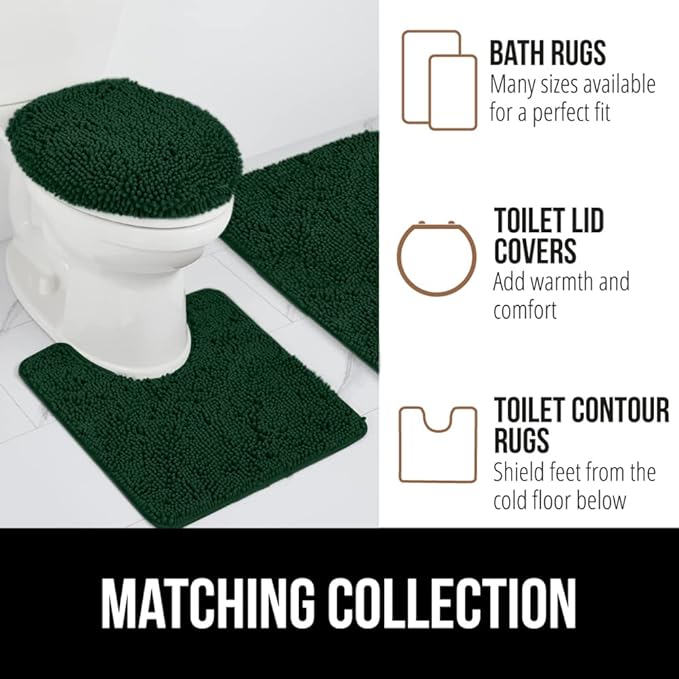 GORILLA GRIP Bath Rug Mat 30x20, Soft Absorbent Chenille, Quick Dry Microfiber Mats, Rubber Backing Washable Shower Floor Rugs, Bathmat Runner, US Designed Bathroom Decor Accessories Hunter Green