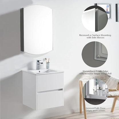 Blossom 20x31 Inch Aluminum Medicine Cabinet with Mirror – Recessed or Surface Wall Mounted Bathroom Storage with Adjustable Glass Shelves, Soft Close Hinges, Rust-Resistant and Modern Mirrored Design