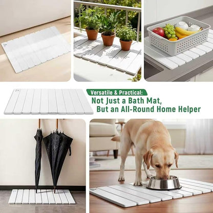 Stone Bath Mat for Water Absorption, Foldable Diatomite Stone Mat, Non-Slip & Quick-Drying White Square Bath Mat with Modern Minimalist Style, Easy to Clean, for Bathroom/Kitchen/Hallway
