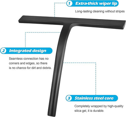 Shower Squeegee for Glass Doors, Mirror Window Tile Scrubber Cleaner with Hook Silicone (Gray)