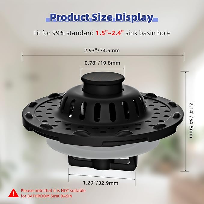 Metal 2 Pack Bathtub Drain Stopper with Top Hair Catcher, 3 in 1 Pop-up Bathtub Strainer, Tub Stopper with Detachable Stainless Steel Filter Basket for Standard 1.5 to 2.4'' Drain, Oil-Rubbed Bronze