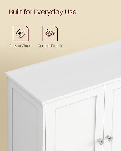 VASAGLE Floor Storage Cabinet, Shaker Cabinet with 2 Adjustable Shelves, 4 Doors, Tall Freestanding Organizer Unit, for Kitchen Bathroom Living Room, Cloud White UBBC553WH01S