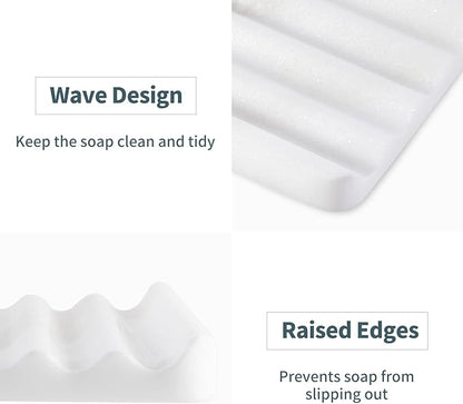 Soap Dish, Marble Soap Holder for Shower, Bar Soap Holder with Water Ripple Design, Easy Cleaning Soap Saver for Kitchen Sink，Bathroom, Executive African Natural Stone Soap Tray(Namib Bianco)