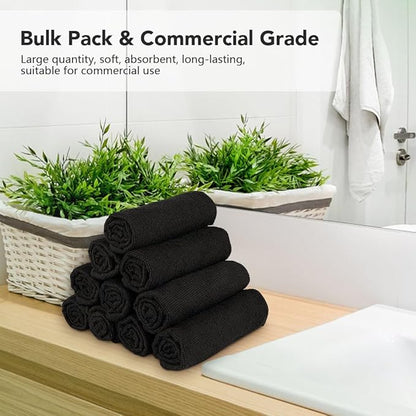 Orighty Wash Cloths Bulk Towels Set 200 Pack, Highly Absorbent and Soft Feel Microfiber Face Cloths, Multi-Purpose Washcloths & Hand Towels for Bathroom, Hotel, Spa, and Gym, 12x12 Inch, Black