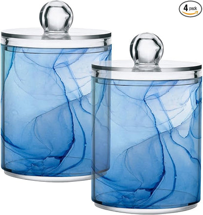MNSRUU 4 Pack Qtip Holder Organizer Dispenser Blue Marble Fluid Art Bathroom Containers Bathroom Vanity Storage Canister Apothecary Jars for Cotton Swabs/Pads/Floss