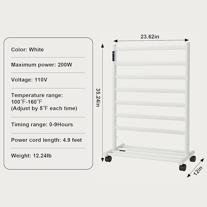GROWNEER Upgraded Heated Towel Rack, 7 Bars Towel Warmer Rack, Wall Mounted & Freestanding Towel Warmer for Bathroom, Timer & Temperature Multi-Level Adjustments, Overheating Protection (White)