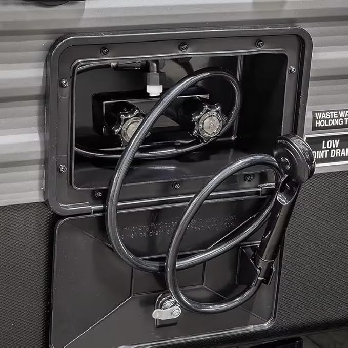 RV Exterior Shower Box Outdoor Camper Trailer Shower Kit with Shower Faucet Shower Head and Hose wall box portable use for Camper Van Travel Trailer Motorhome and Boat (Black)