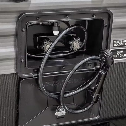 RV Exterior Shower Box Outdoor Camper Trailer Shower Kit with Shower Faucet Shower Head and Hose wall box portable use for Camper Van Travel Trailer Motorhome and Boat (Black)