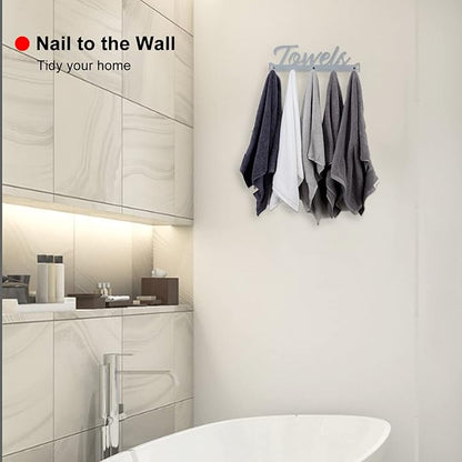 Over The Door Hooks, Towel Rack for Bathroom & Bedroom, Heavy Duty Over Door Towel Hanger with 5 Coat Hooks, Silver