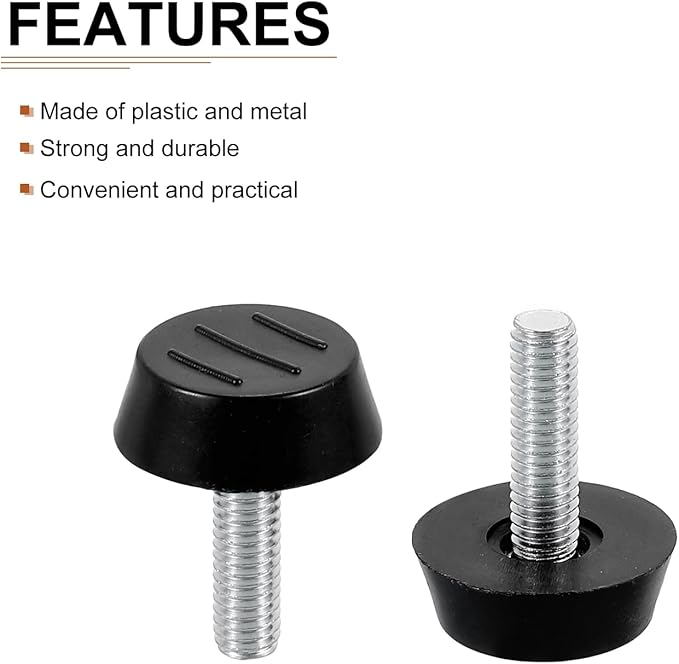 M6x22x22mm(DxLxOD) Screw on Furniture Glide Leveling Feet - 12Pack - Good for Furniture - Adjustable Thread Furniture Levelers - Black