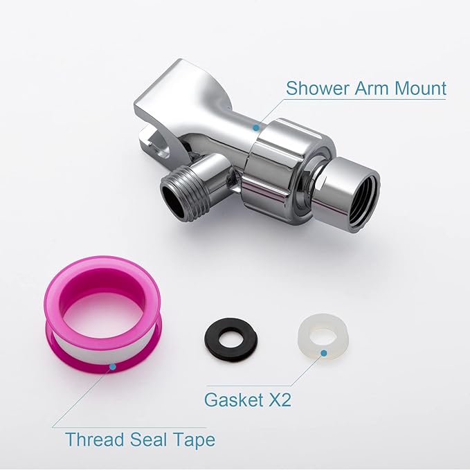 OFFO Shower Head Holder with Solid Metal Ball Joint for Handheld Shower Head, Adjustable Shower Arm Mount for Connecting Shower Arm and Shower Hose, 1/2 in IPS Female Inlet and Male Outlet, Chrome