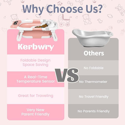 Collapsible Baby Bathtub for Newborn to Toddler (0-18 Months) - Foldable Baby Bath Tub with Soft Towel, Newborn& Infant Bathtub for Travel and Outdoor, Pink