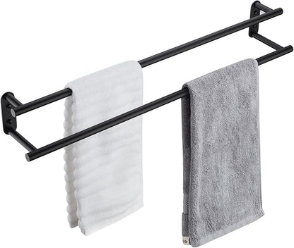 BAGNOLUX Double Towel Bar, SUS304 Towel Racks for Bathroom Wall Mounted 2-Tiers Ladder Towel Rails, Space Saving Bathroom Towel Holder Shelves Rack, Long Towel Hanger (32“-Round-Matte Black)