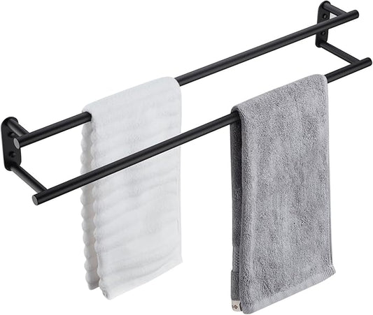BAGNOLUX Double Towel Bar, SUS304 Towel Racks for Bathroom Wall Mounted 2-Tiers Ladder Towel Rails, Space Saving Bathroom Towel Holder Shelves Rack, Long Towel Hanger (32“-Round-Matte Black)