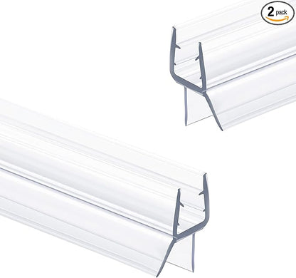 Shower Glass Door Bottom Seal, 2PCS 36 Inch Ultra Clear PVC Seal Strip with Sweep for 3/8"(10mm) Thick Frameless Glass Door, to Stop Water Leakage