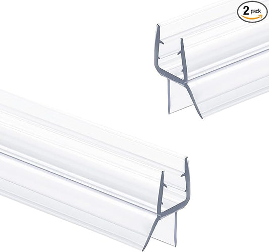 Shower Glass Door Bottom Seal, 2PCS 36 Inch Ultra Clear PVC Seal Strip with Sweep for 1/4"(6mm) Thick Frameless Glass Door, to Stop Water Leakage