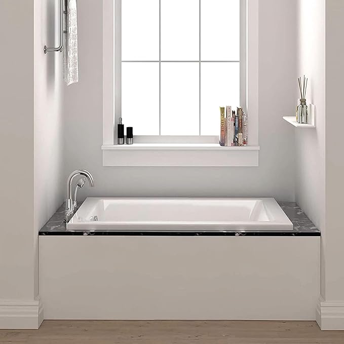 Fine Fixtures Drop In White Soaking Bathtub, Fiberglass Acrylic Material, 60"L x 30"W x 19"H