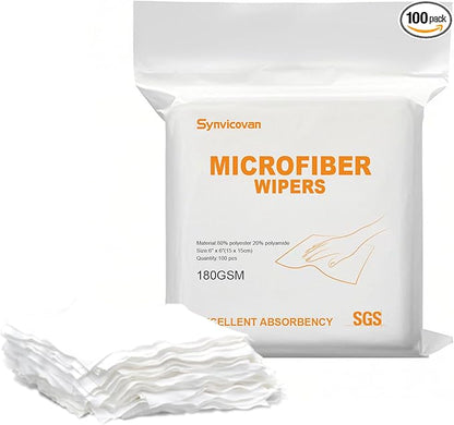 Microfiber Wipes 6"x6"(100 Pcs,Class 100, 180GSM) Superfine Lint Free Cloths Cleaning and Drying Cloths Reusable Ultra Absorbent for All Surface Types