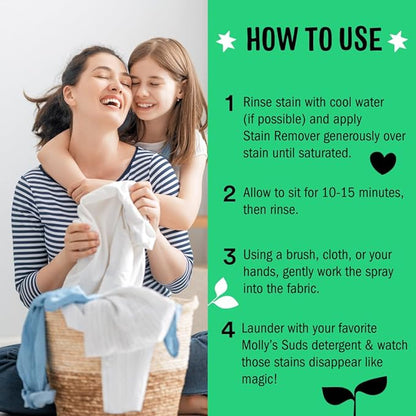 Molly's Suds Stain Remover Spray | Gentle Yet Powerful, Great for Baby & Pet Stains | Clean, Simple Ingredients (Fragrance Free) (3 Fl Oz (Pack of 1))