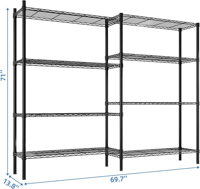 8 Tier Storage Racks Shelving, Heavy Steel Pantry Shelves, Adjustable Wire Shelving Rack, Suitable for Garage, Kitchen, Bathroom, Office, 35" W x 14" D x 106" H, Black