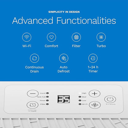 hOmeLabs Dehumidifier - Advanced Humidity & Moisture Control, Quiet, Efficient, Auto Shut-off, Ideal for Home, Basement, Office - 3,500 Sq Ft Wi-Fi (25 Pint MAX 64 Pint at 95°F, 90% RH)