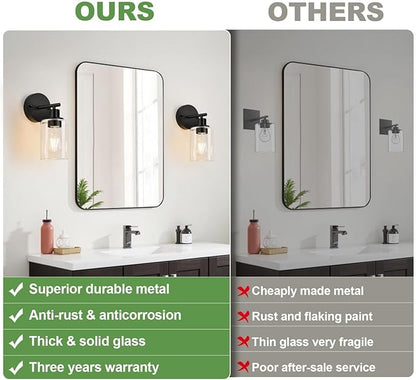 Set of 2 Wall Sconces for Bathroom,Black Modern Vanity Lights with Clear Glass Shade,Bathroom Wall Lamp for Mirror Kitchen Living Room Hallway Cabinet Porch