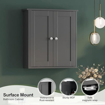Black Bathroom Wall Cabinet,Medicine Cabinet Over Toilet,Bathroom Cabinet Wall Mounted with Shelves,Surface Mount Medicine Cabinet for Laundry Room,Kitchen,Storage Cabinet 22x23