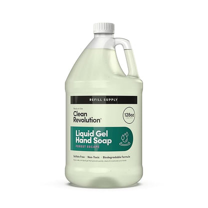 Clean Revolution Liquid Gel Hand Soap, Silky Rich Liquid, Quick Lather, Fast Rinsing, Contains Real Essential Oils (Forest Escape) 128 Fl Oz