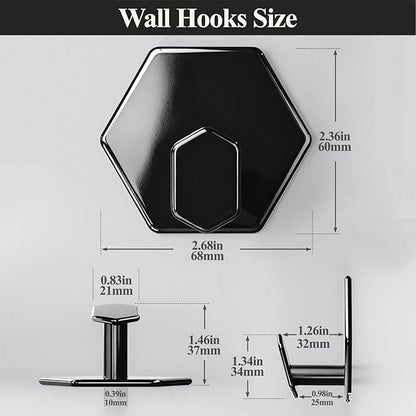 Tindbea Adhesive Towel Hooks Heavy Duty Wall Hooks Waterproof Stainless Steel Shower Rack for Coat, Key, Hat, Robe, Clothes, Picture Hanging Towel Hooks for Bathrooms Kitchen Door (2-Pack, Black)