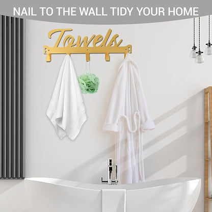 Over The Door Hooks, Towel Rack Towel Hooks for Bathroom, Towel Holder for Hanging Heavy Duty, Door Rack Over Door Hanger with 5 Coat Hooks for Bedroom Bathroom Kitchen（Light Gold）