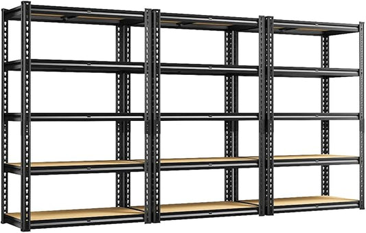 REIBII Storage Shelves 2020LBS Garage Shelving Heavy Duty 5 Tier Metal Shelving Adjustable Utility Shelf Rack for Garage Pantry Closet Kitchen Basement 28" W x 12" D x 59.8" H, 3 Pack