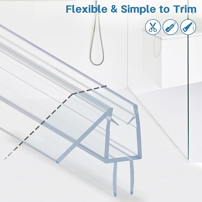 Shower Door Bottom Seal Strip, 2PCS Seal Strip, Ultra Clear PVC, 39" Length, Fits 6mm Thick Glass, Prevents Leaks, Easy Installation, No Adhesive Required (Ultra Clear, 39in for 1/4"(6mm) Door)