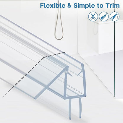 Shower Door Bottom Seal Strip, 2PCS Seal Strip, Ultra Clear PVC, 39" Length, Fits 6mm Thick Glass, Prevents Leaks, Easy Installation, No Adhesive Required (Ultra Clear, 39in for 1/4"(6mm) Door)