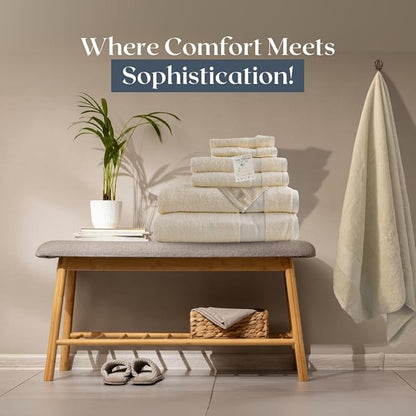 Egyptian Cotton Bathroom Towel Set - 6 Piece | Ultra Soft 100% 600 GSM Towels | 2 Bath, 2 Hand, 2 Washcloths | Quick Dry, Durable for Home, Spa, Gym | Premium Large Towel Set (Off White)