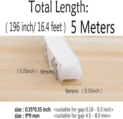 Weather Stripping Brush for Sliding Windows/Doors Frame Side,Pile Self Adhesive Weatherstrip Seal Strip Sealer Draft Stoppers (16.5ft x11/32 x 11/32 Brush inch, White)