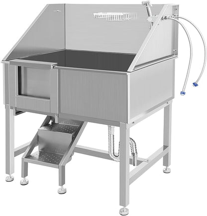 38" Stainless Steel Dog Cat Pet Grooming Bath Tub (w/Faucet, Sprayer, Shampoo Rack),Left Door