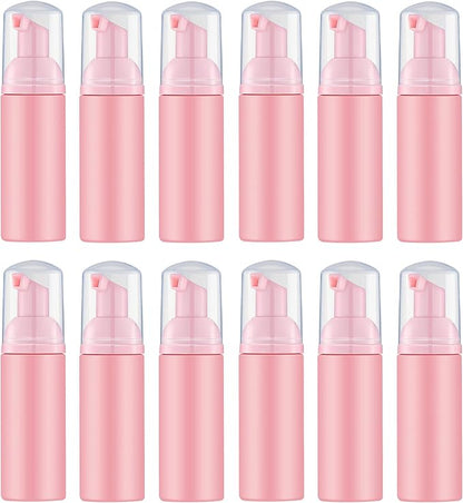 2 Oz Empty Foam Pump Bottle (12PCS) Travel Foaming Soap Dispenser for Hand Soap, Lash Shampoo Cleanser (Pink)