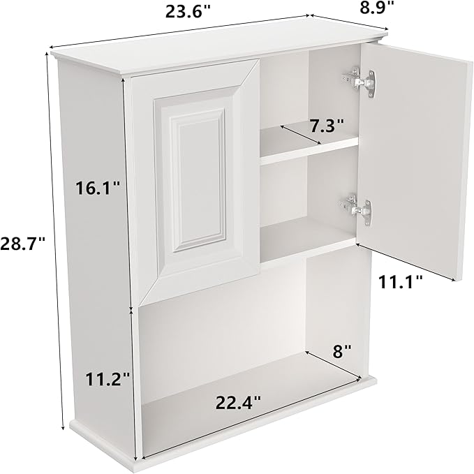 White Bathroom Wall Cabinet,Over The Toilet Storage Cabinet,Bathroom and Laundry Wall Mount Storage Medicine Cabinet with Open and Adjustable Shelf,Easy Assembly (Style B-1 PC, White)