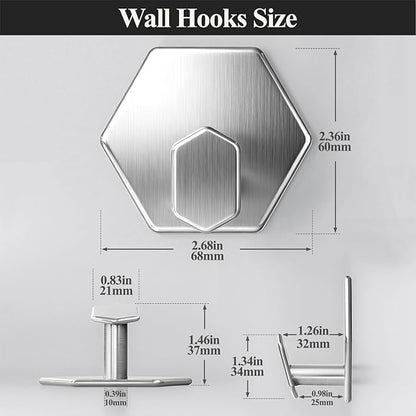 Adhesive Towel Hooks Heavy Duty Wall hooks Waterproof Stainless Steel Shower Rack for Coat, Key, Hat, Robe, Clothes, Picture Hanging Towel Hooks for Bathrooms Kitchen Door (4-Pack, Brushed Silver)