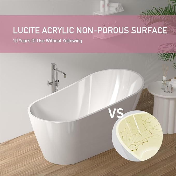 ABRUZZO 59"x27.56" Acrylic Freestanding Bathtub Contemporary Soaking Tub with Chrome Overflow and Drain High-Gloss White Finish cUPC Certified