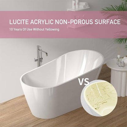 ABRUZZO 59"x27.56" Acrylic Freestanding Bathtub Contemporary Soaking Tub with Chrome Overflow and Drain High-Gloss White Finish cUPC Certified